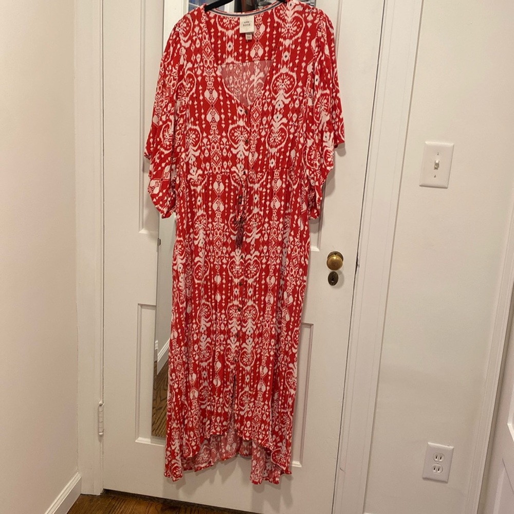 Knox Rose | Red, White and Navy Midi Dress. Adjustable waits. Pockets.